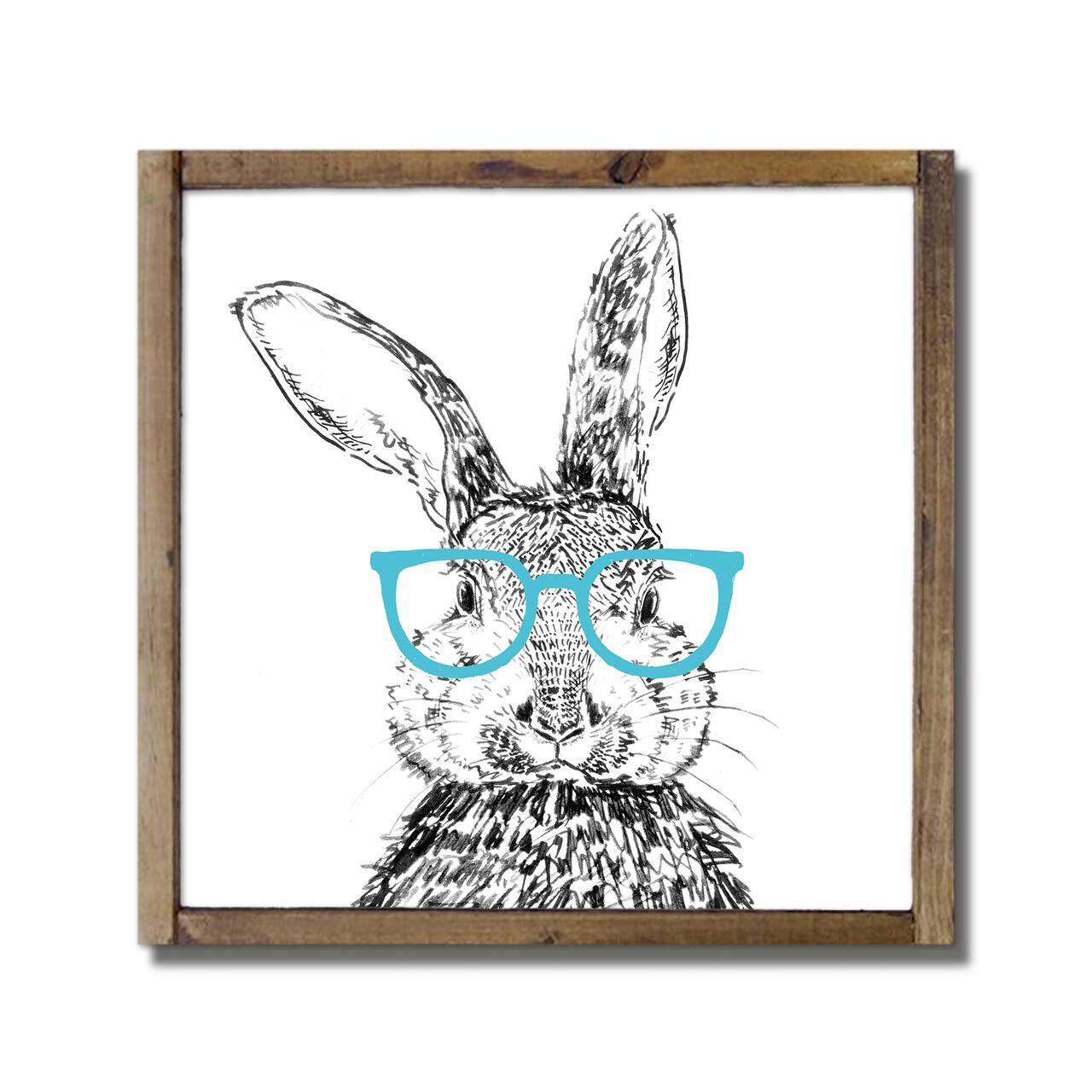 Easter Bunny Glasses Framed Wood Plaque